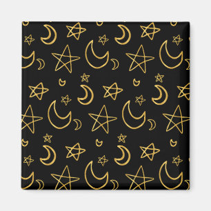 Mond- und Sterne-Goldmuster Magnet