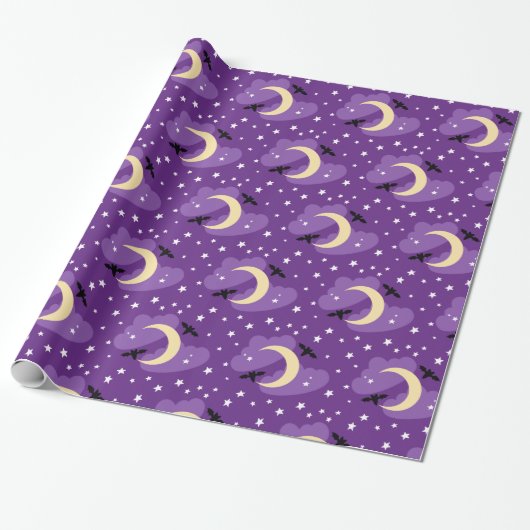Mond und Sterne | Halloween Wrapping Paper Geschenkpapier (Ungerollt)