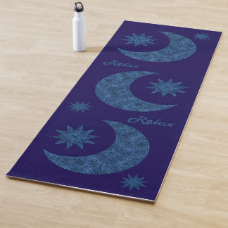 Mond und Sterne in einem blauen Glitzer-Look - Ent Yogamatte