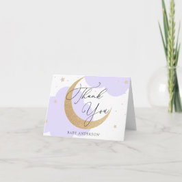 Mond und Sterne Lila Babyparty Dankeschön Dankeskarte