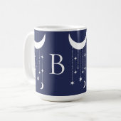Mond und Sterne lila Nachthimmel Perlen mit Monogr Kaffeetasse (Vorderseite Links)