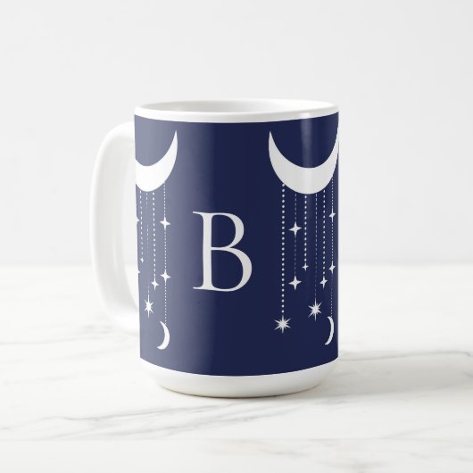 Mond und Sterne lila Nachthimmel Perlen mit Monogr Kaffeetasse (Vorderseite Links)