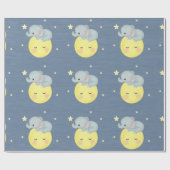 Mond und Sterne mit Niedlicher Elefantenbabydusche Geschenkpapier (Flach)