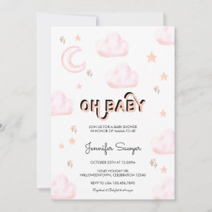 Mond und Sterne   Moderne Wasserfarben-Baby-Party  Einladung