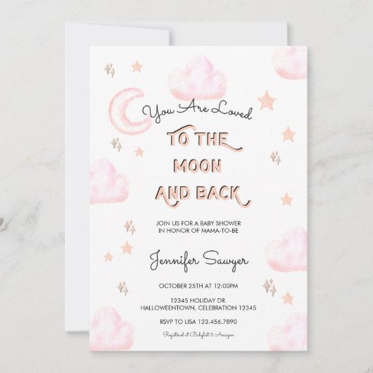 Mond und Sterne | Moderne Wasserfarben Babydusche Einladung (Vorderseite)