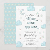 Mond und Sterne | Moderne Wasserfarben Babydusche Einladung (Vorne/Hinten)