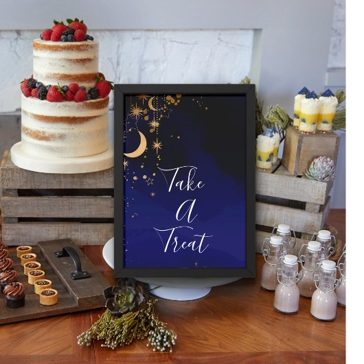 Mond und Sterne nehmen ein Plakat mit Leckerei