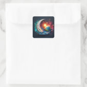Mond und Sterne Quadratischer Aufkleber (Tasche)