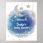 Mond und Sterne Royalblau Gold Willkommensschild Poster (Vorne)
