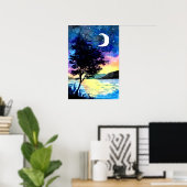Mond und Sterne über dem See Poster (Heimbüro)