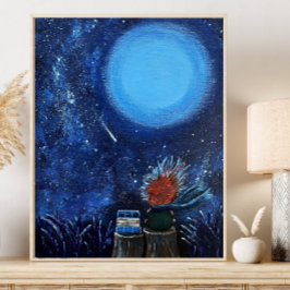 Mond und Sterne zeichnen Navy Blue Reading Fine Ar Poster