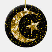 Mond und Sternengold funkelnd Gold Keramikornament (Hinten)