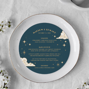 Mond- und Sternenhimmel-Hochzeitsmenükarte Teal Save The Date