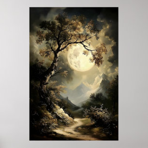 Mond- und Sternennacht im Wald, dunkle Akademie Poster