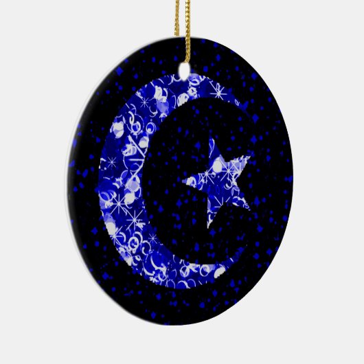 Mond und Sternenstar funkelnd blau Keramikornament (Rechts)