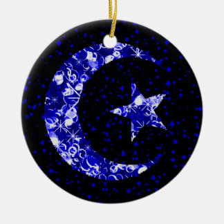 Mond und Sternenstar funkelnd blau Keramikornament