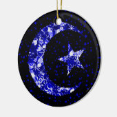Mond und Sternenstar funkelnd blau Keramikornament (Links)