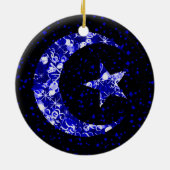 Mond und Sternenstar funkelnd blau Keramikornament (Hinten)