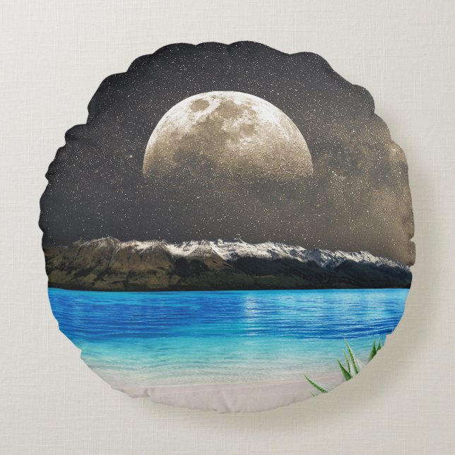 Mond und Strand Rundes Kissen (Vorderseite)