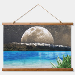 Mond und Strand Wandteppich Mit Holzrahmen