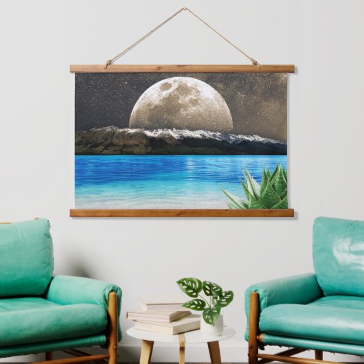 Mond und Strand Wandteppich Mit Holzrahmen (Wohnzimmer)