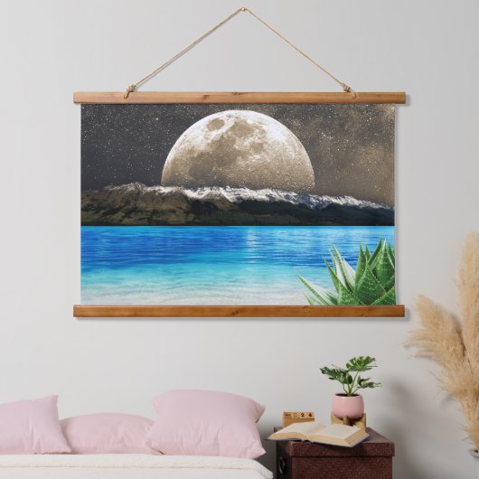 Mond und Strand Wandteppich Mit Holzrahmen (Schlafzimmer)