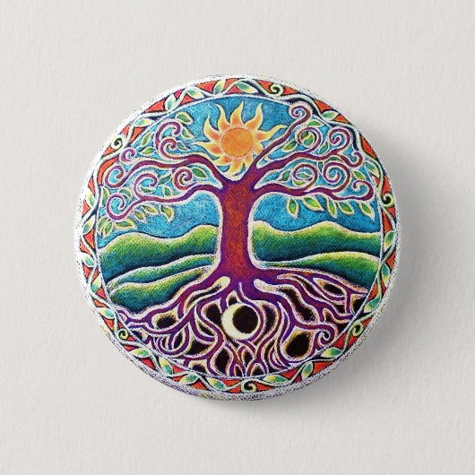 Mond und Sun-Baum des Leben-Mandala-Knopfes Button (Vorderseite)