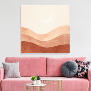 Mond und Wüste Minimalistischer Boho-Wandkunst Leinwanddruck