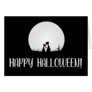 Mond, verliebte Katzen, Halloween-Grußkarte