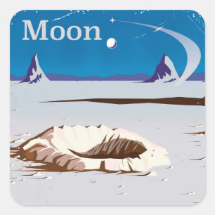 Mond - vintage Sci-Fi-Reiseposter Quadratischer Aufkleber