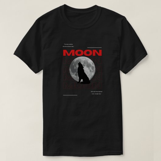 Mond Wolf Grafik Schwarz Ästhetik T-Shirt (Design vorne)