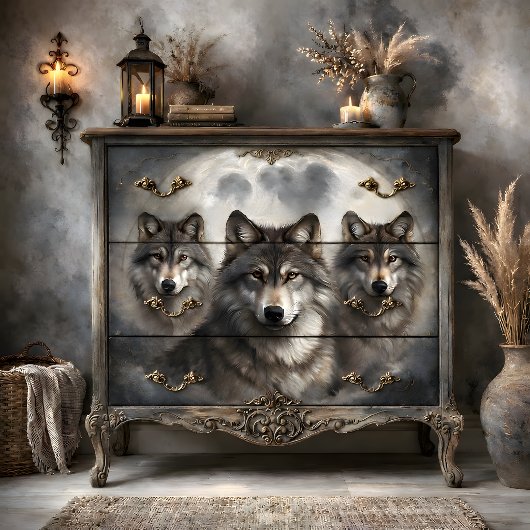 Mond-Wolf-Rudel-Dekupage Seidenpapier