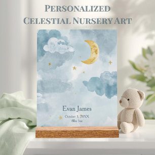 Mond & Wolken Kinderzimmer personalisierter Babyna Acrylschild