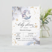 Mond Wolken Sterne Baby Shower Einladung (Stehend Vorderseite)