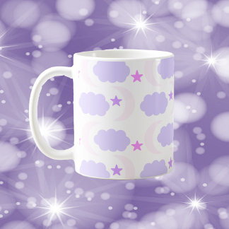 Mond Wolken Sterne Hellrosa Lila Kaffeetasse