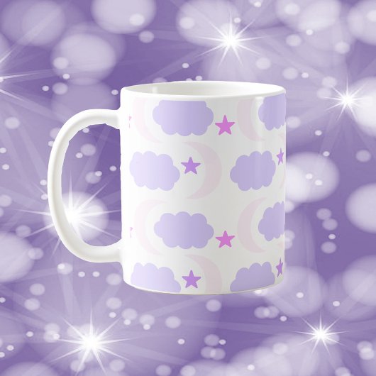 Mond Wolken Sterne Hellrosa Lila Kaffeetasse