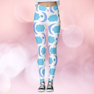 Mond Wolken Sterne Muster Blau Lila Leggings