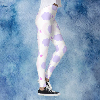 Mond Wolken Sterne Muster Rosa Lila Leggings