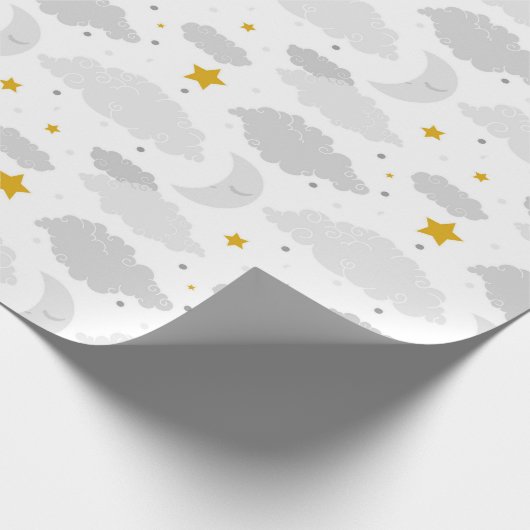 Mond, Wolken und Sterne Kinderduschmuster Geschenkpapier (Ecke)