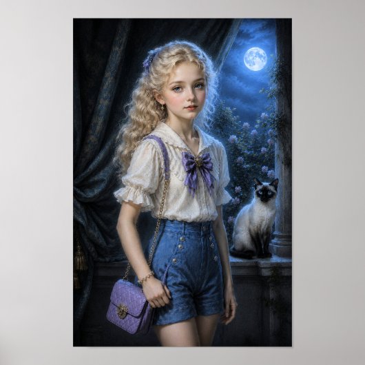 Mondabend mit träumerischem Mädchen Poster (Vorne)