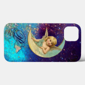 MONDANGEL IN BLUE GOLD GLITZERN Monogramm Case-Mate iPhone Hülle (Rückseite (Horizontal))