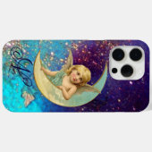 MONDANGEL IN BLUE GOLD GLITZERN Monogramm Case-Mate iPhone Hülle (Rückseite (Horizontal))