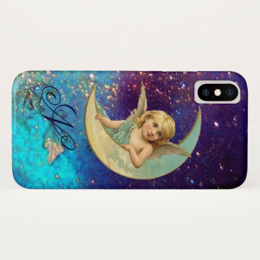 MONDANGEL IN BLUE GOLD GLITZERN Monogramm Case-Mate iPhone Hülle (Rückseite (Horizontal))