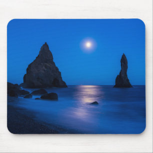 Mondaufgang Reflexion   Island, Reynisdrangur Mousepad