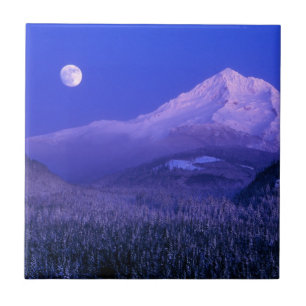 Mondaufgang über dem Mt Hood Winter, Oregon Fliese
