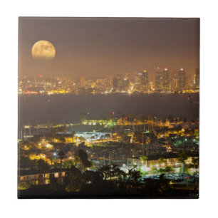 Mondaufgang über der Skyline von San Diego Fliese