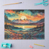 Mondaufstieg über Berge, Retro-Farbgestaltung Seidenpapier (Basteln)