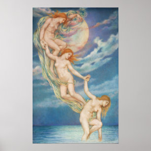 Mondbalken tauchen ins Meer   Evelyn De Morgan Poster