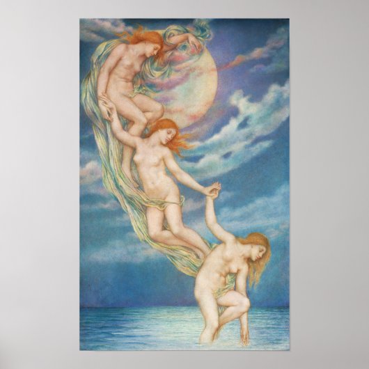 Mondbalken tauchen ins Meer | Evelyn De Morgan Poster (Vorne)