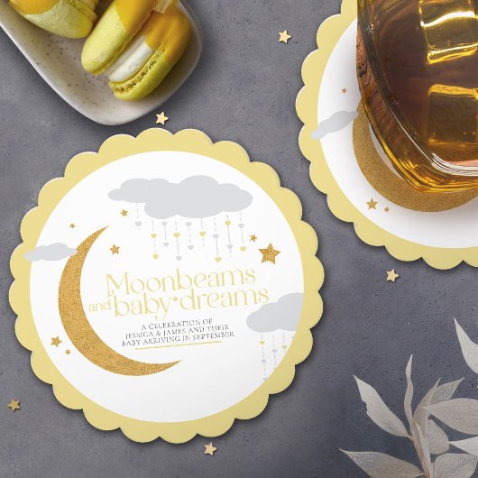 Mondbalken und Baby-Träume Babydusche gelb Untersetzer
